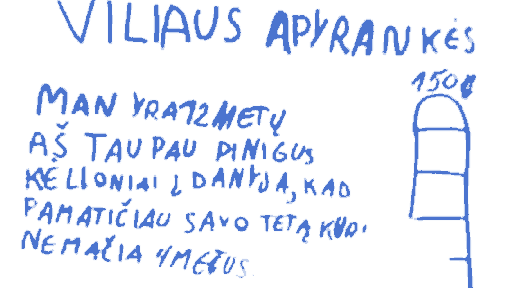 Viliaus ranka rašyta lentelė apie kelionę į Daniją